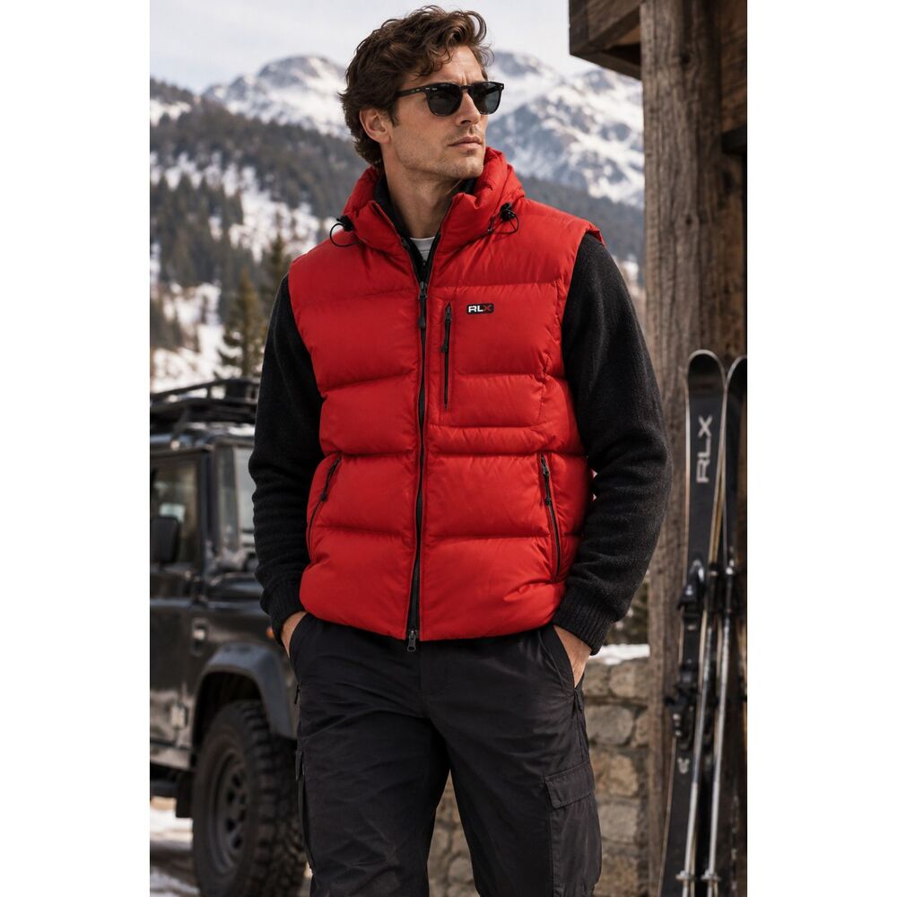 RLX Ralph Lauren Red Sleeveless Puffer Vest Jacket   Mens Size Large